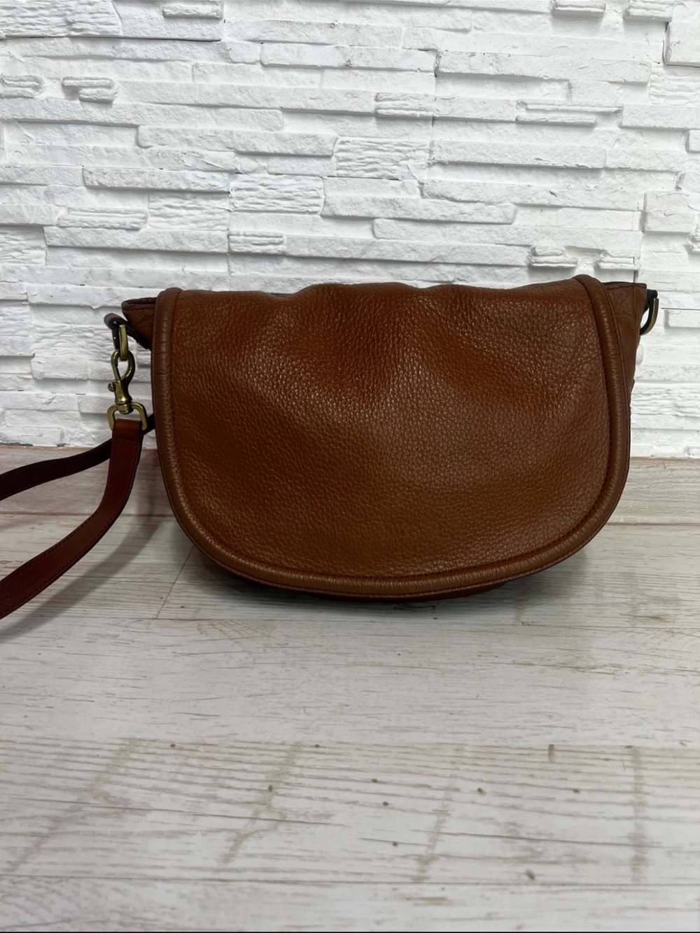 Mulberry Cognac Pebbled Leather Crossbody Saddle Bag